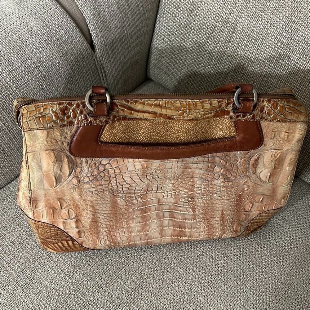 Sunday $85 - Brahmin RARE Tan Croc-Embossed/Brown Straps Women's Bag/Shoulder - Picture 3 of 14